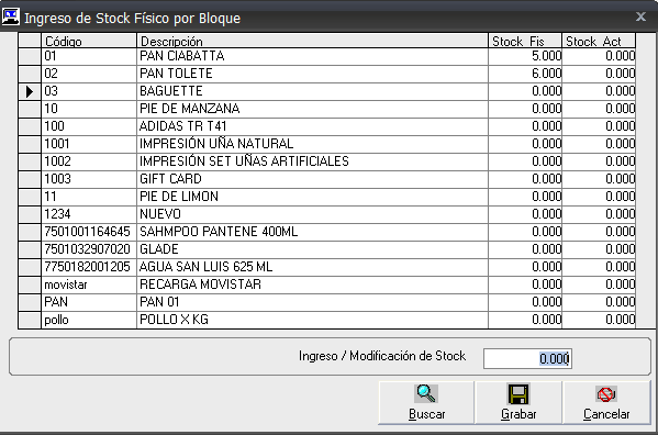 Pantalla real de control de inventario DATA SYSTEM